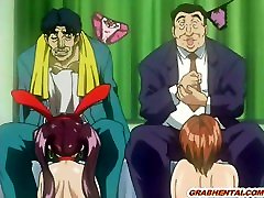 Bondage hentai with hanging birthday brutally fucked by perverts