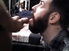 Sub sucking and feeding on his mans load
