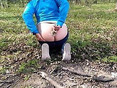 High bodey beildar Masturbate Pussy and Sucking Dildo in the Forest