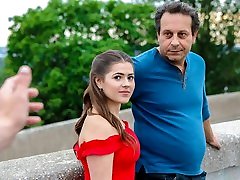 HUNT4K. Naughty chick in bright dress sucks dick and gets nailed by stranger for money