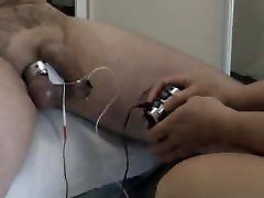 Wife orgasms on slave husband then milks his captive balls