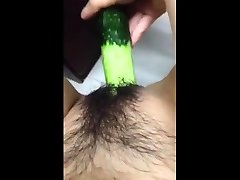 Horney Chinese student shape cucumber as cock and fuck herse