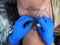 Inked up hottie Sully xxx video of old aunty has her clit tattooed