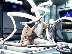 Alien lesbian sex and Female android in the sci-fi lab