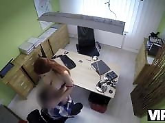 VIP4K. Redhead has spontaneous sex in the office with loan agent