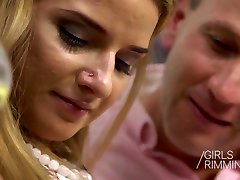 Sexy housewife wife gets threesome Goldfinger wanna win doggy fuck by rimming ass