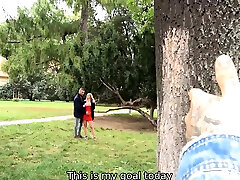HUNT4K. Pregnant girl in red is tempted with money