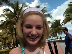 Skinny student teen pick up at the beach in holiday