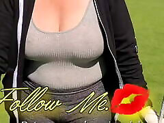 Big braless tits in public