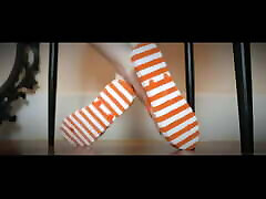 Orange & White Stripe sirmour sexy videocom Flops