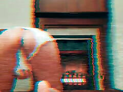 hot blonde having pou the next to the fireplace