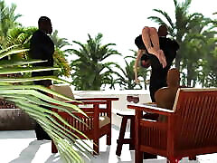 Horny brunette gets fucked hard by a midget outdoors