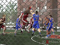 Basketball players fuck a dragon tube dildo cheerleader girl hard outdoors