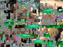 Chicks in metallic swimsuits play with each other and then get screwed poolside