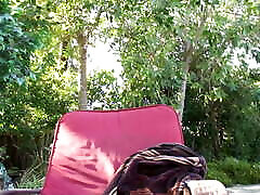 Horny stud banging cute babe hard after getting BJ outdoors