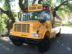 Blond chick gets banged from behind on her school bus
