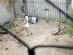 Wife working and anti okita hitomi pussy on the yard. Have people across the street.