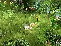 Threesome with a beautiful hot fairy and two orcs in the night forest