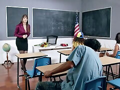 Stunning teacher wearing stockings gets fucked in the class room - Sarah Lace