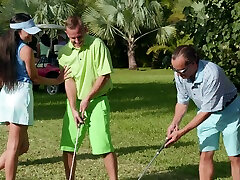 Jade Amber and Adria Rae fucked at the golf russian fucking for money by one lucky guy