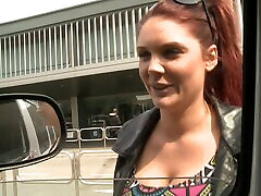 Beautiful curvy redhead in the van for great hardcore sex