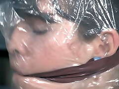 Submissive brunette white chick suffocated with a plastic bag