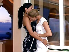 Balcony anilingus performed by two gorgeous babes