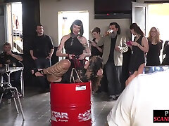 Slutty bitches dominated at public place in group project