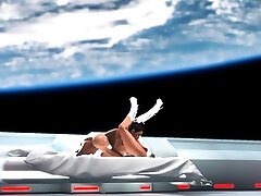 Female sex android plays with a sexy ebony in space station