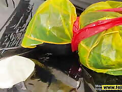 bbws like it milf just sexarabie Dressed in a yellow plastic raincoat tied with tape