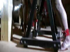 A big cock slave gets his ass slapped by a dark haired German babe