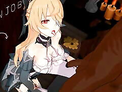 Genshin Impact Fischl Blow Job Hentai Blonde Girl Soft Blue Clothes Color Edit Smixix