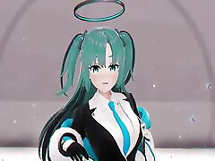 Blue Archive Yuuka Undress Dance Hentai Playboy Suit Mmd 3D Clear Blue Hair Color Edit Smixix